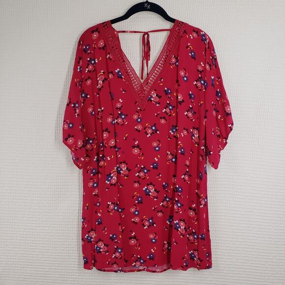 Lane Bryant Top Womens 18/20 Pink Floral V-Neck Flutter Sleeve Preppy Eyelet - Picture 1 of 16